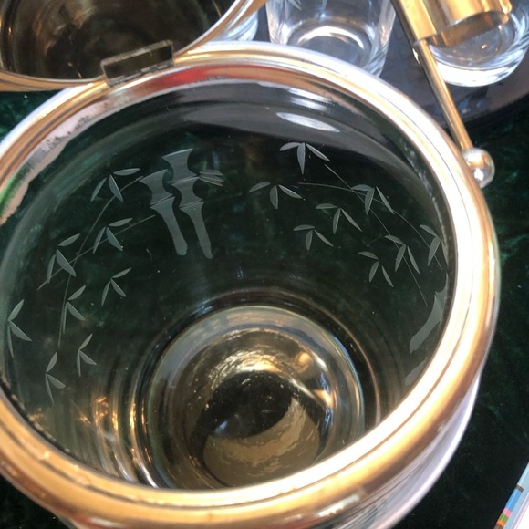 Vintage Libbey Bamboo Etched Ice Bucket and Matching Aperitif Glasses - Picture 8 of 9